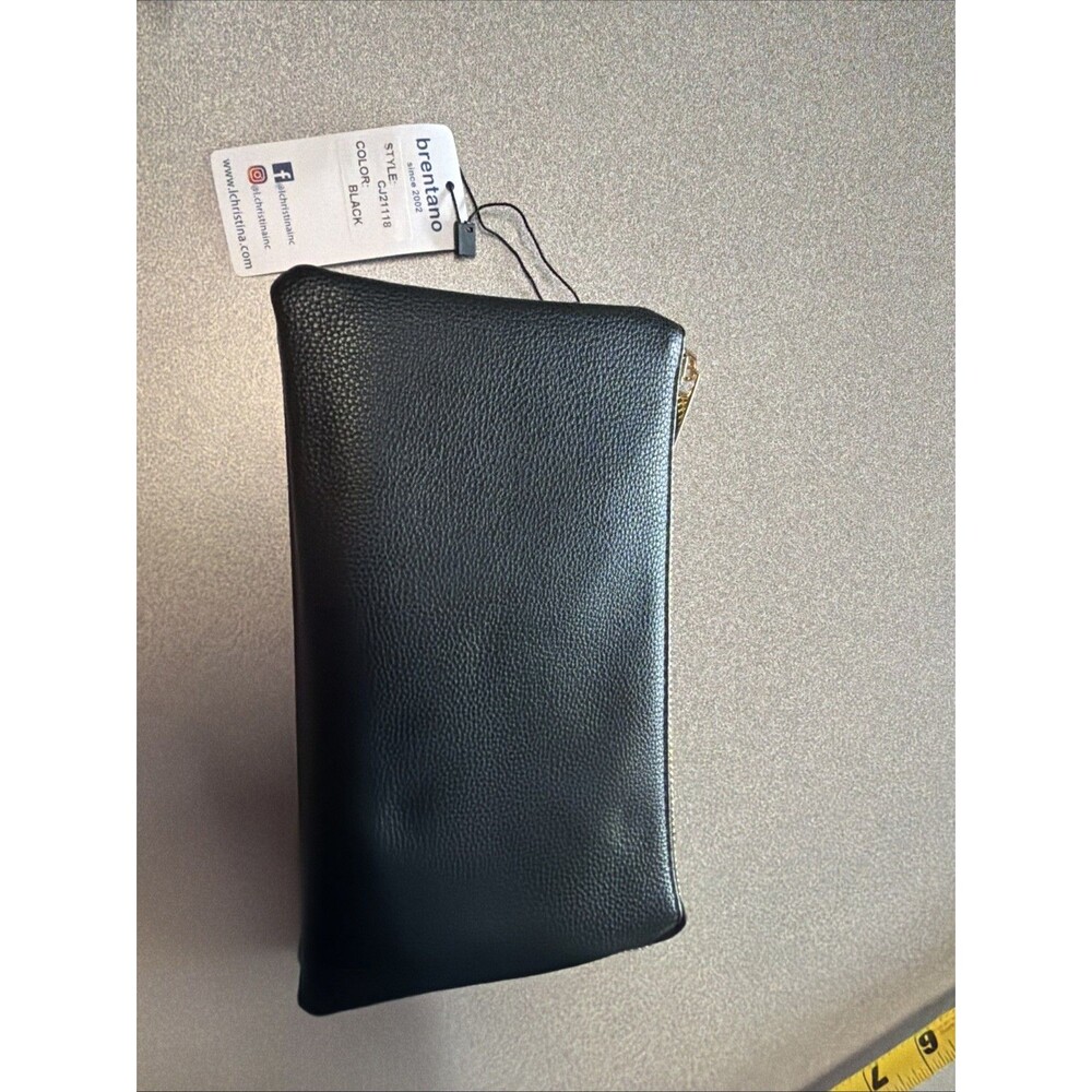 Brentano Black Vegan Leather Small Wristlet/Crossbody With Multi-pockets. 8x5